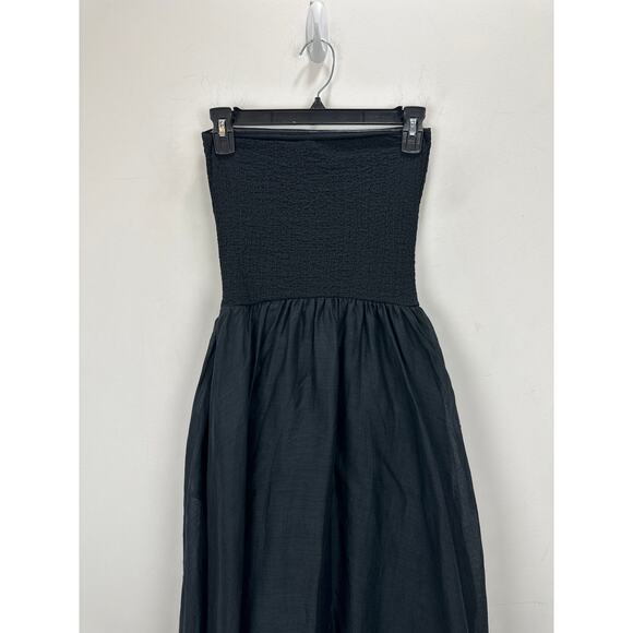 NEW J.Crew Strapless Mixy Dress Smocked A Line Minimalist Ramie Black XXS - Picture 13 of 15